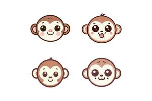 set of cute monkey faces illustration with white background vector