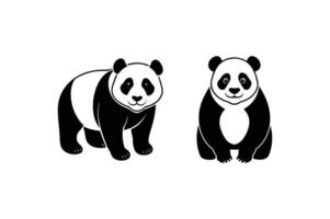 two black and white panda bears on a white background vector