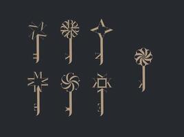 Key graphic art style collection drawing with beige on blue background vector