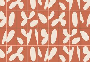 Linear smooth abstract pattern drawing with beige color on coral background vector