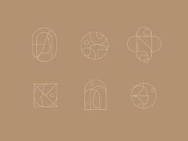 Female silhouettes drawing in minimalist linear art style on brown background. vector