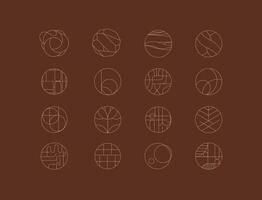 Circle shape icons drawing linear art style on brown bg vector