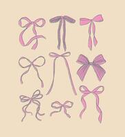 Bows of ribbon hand drawn sketch drawing with blue and fill of pink on light background vector