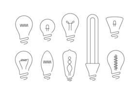 Lamp icons set drawing in flat line style with black lines on white background. vector