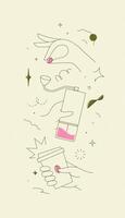 Coffee bean and grinder take away cup symbols drawing in modern linear art style on light yellow background vector