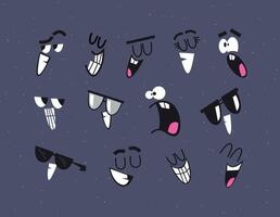 Emotion smile faces drawing in cartoon style on dark bg vector