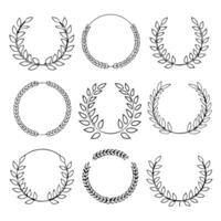 Nine Elegant Laurel Wreaths Circular Frames, Design Elements vector