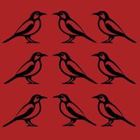 Nine Black Bird Silhouettes Red Background Pattern Design vector