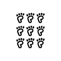 Nine Barefoot Prints Simple Footprints, Black Outline, White Background vector