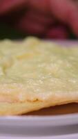 spread custard on a cake unrecognizable pastry chef preparing a layered frosted cake video