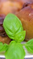 goose with apples duck Eating freshly prepared duck breast with glazed apples. video