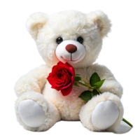 valentine day white teddy bear is setting with red rose is isolated on transparent background png