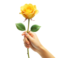 a Hand Holding A Single Long-Stem yellow Rose is isolated on transparent background png