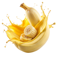 banana Splash Swirling Around Sliced is isolated on transparent background png