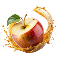 A Bright apple Splash Swirling Around Sliced is isolated on transparent background png