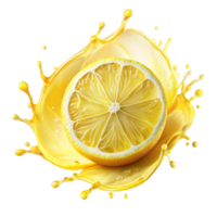 A Bright lemon Splash Swirling Around Sliced is isolated on transparent background png