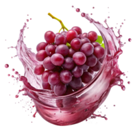 A Bright grape Splash Swirling Around Sliced is isolated on transparent background png