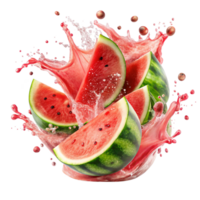 ein hell Wassermelone Spritzen wirbelnd um geschnitten ist isoliert auf transparent Hintergrund png