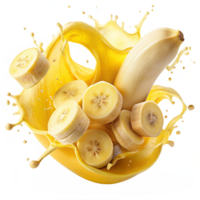 een helder banaan plons wervelende in de omgeving van gesneden is geïsoleerd Aan transparant achtergrond png