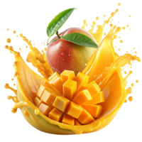 mango Splash Swirling Around Sliced is isolated on transparent background png