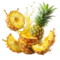 pineapple Splash Swirling Around Sliced is isolated on transparent background png