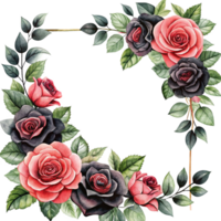 watercolour back beautiful rose corner frame is isolated on transparent background png