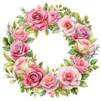 watercolour pink beautiful rose corner frame bouquet is isolated on transparent background png