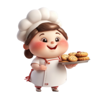 A Happy Child Chef Presents Delicious Chocolate Chip Cookies Isolated on Transparent Background png