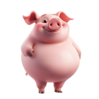 A happy chubby cartoon pig stands smiling Isolated on Transparent Background png