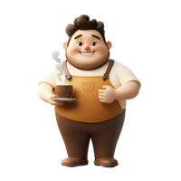 Happy Cartoon Barista Holding a Cup of Coffee Isolated on Transparent Background png