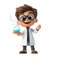A Cartoon Scientist Holds A Beaker Of Blue Liquid, Isolated on Transparent Background png
