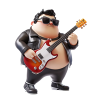 A chubby rocker plays a red electric guitar Isolated on Transparent Background png
