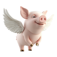 A Happy Pig Soaring Through The Air With Wings Isolated on Transparent Background png