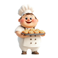 A Happy Cartoon Chef Holds A Tray Of Chocolate Chip Cookies Isolated on Transparent Background png