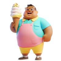 Happy chubby man holds a delicious ice cream cone, Isolated on Transparent Background png