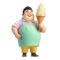 Happy Ice Cream Vendor Holding Large Cone Isolated on Transparent Background png