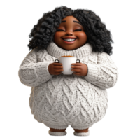 Happy Woman Enjoys Warm Drink Cozy Sweater Winter Isolated on Transparent Background png