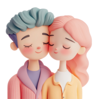 A 3D render of a cute couple embracing tenderly, Isolated on Transparent Background png