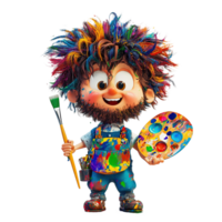 A Colorful Cartoon Artist With Paintbrush And Palette Isolated on Transparent Background png