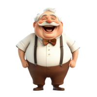 A Joyful Cartoon Elderly Gentleman with a Bow Tie Isolated on Transparent Background png