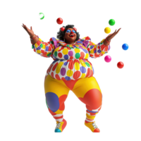 A Joyful Plus Size Clown Juggles Colorful Balls Isolated on Transparent Background png