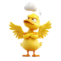 Angry Yellow Duckling with Wings Under a Cloud Isolated on Transparent Background png