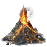 Erupting Volcano Spewing Lava and Ash into the Air, Isolated on Transparent Background png