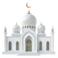 Elegant White Marble Mosque Architectural Design Isolated on Transparent Background png