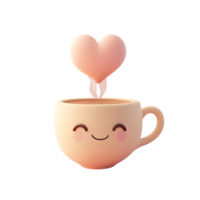 Happy Coffee Cup Receiving a Heart Shaped Treat Isolated on Transparent Background png