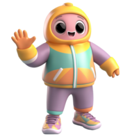 Cheerful Cartoon Character Waves Hello Wearing Winter Gear Isolated on Transparent Background png