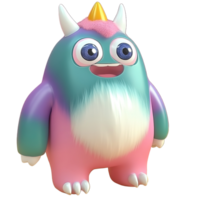 A Happy Pastel Colored Fuzzy Monster with Horns Isolated on Transparent Background png