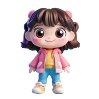 Adorable 3D Rendered Cartoon Girl Wearing Pink Jacket Isolated on Transparent Background png