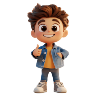 A happy cartoon boy gives a thumbs up gesture, Isolated on Transparent Background png