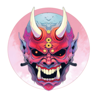 A stylized Oni mask with three eyes and horns Isolated on Transparent Background png